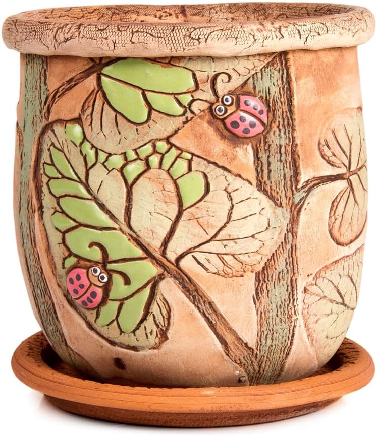 Ceramic Pot with Drainage Hole and Saucer, Plant Pots, Modern Decorative Planters for House Plants