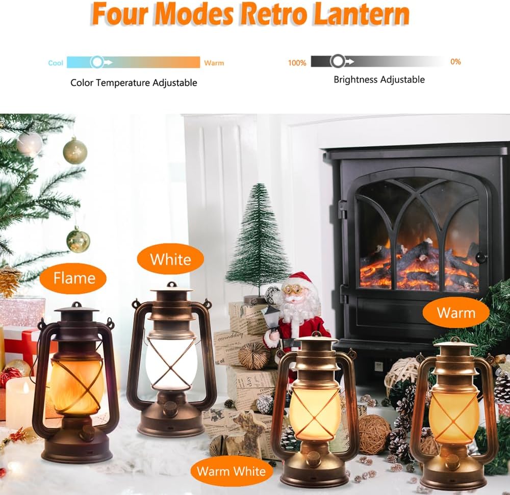 Lantern LED Battery Powered Camping Lamp Outdoor Hanging Lantern Flickering Flame Rechargeable