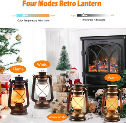 Lantern LED Battery Powered Camping Lamp Outdoor Hanging Lantern Flickering Flame Rechargeable