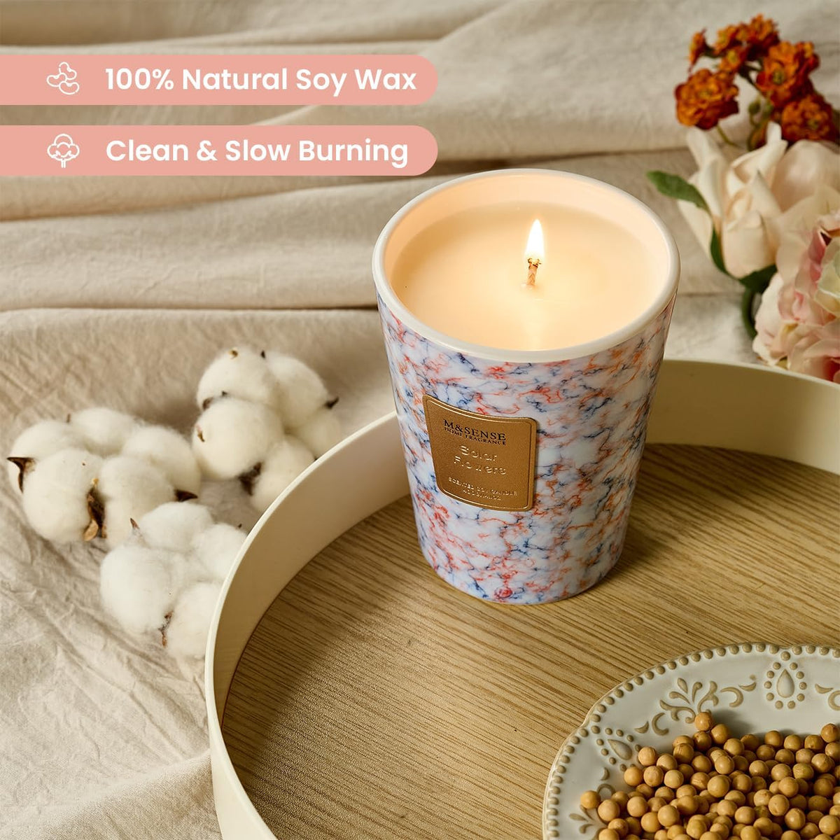 M&SENSE SolarFlowers Scented Candles for Home, Lead-Free Wick Highly Scented Jar Candles, 14.1 Oz
