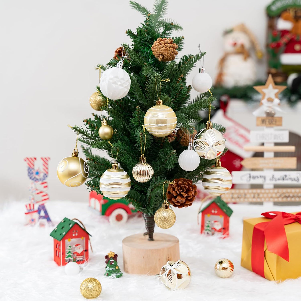 100Pcs Christmas Balls Ornaments Set, Shatterproof Christmas Decorations with Hand-held Gift