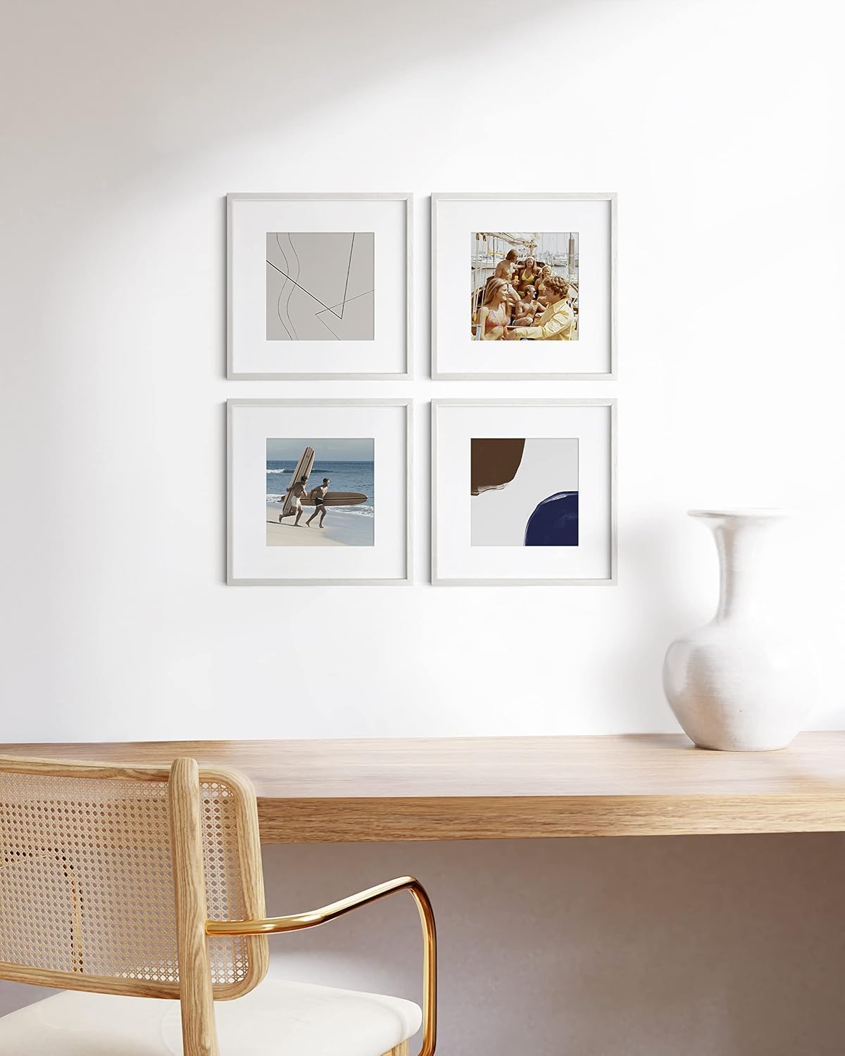HAUS AND HUES Solid Oak Wood 12”x12” Picture Frames Matted to 8”x8” Set of 4-12x12 White Square