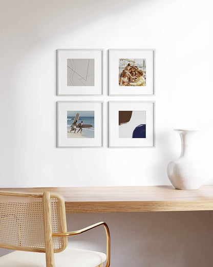 HAUS AND HUES Solid Oak Wood 12”x12” Picture Frames Matted to 8”x8” Set of 4-12x12 White Square