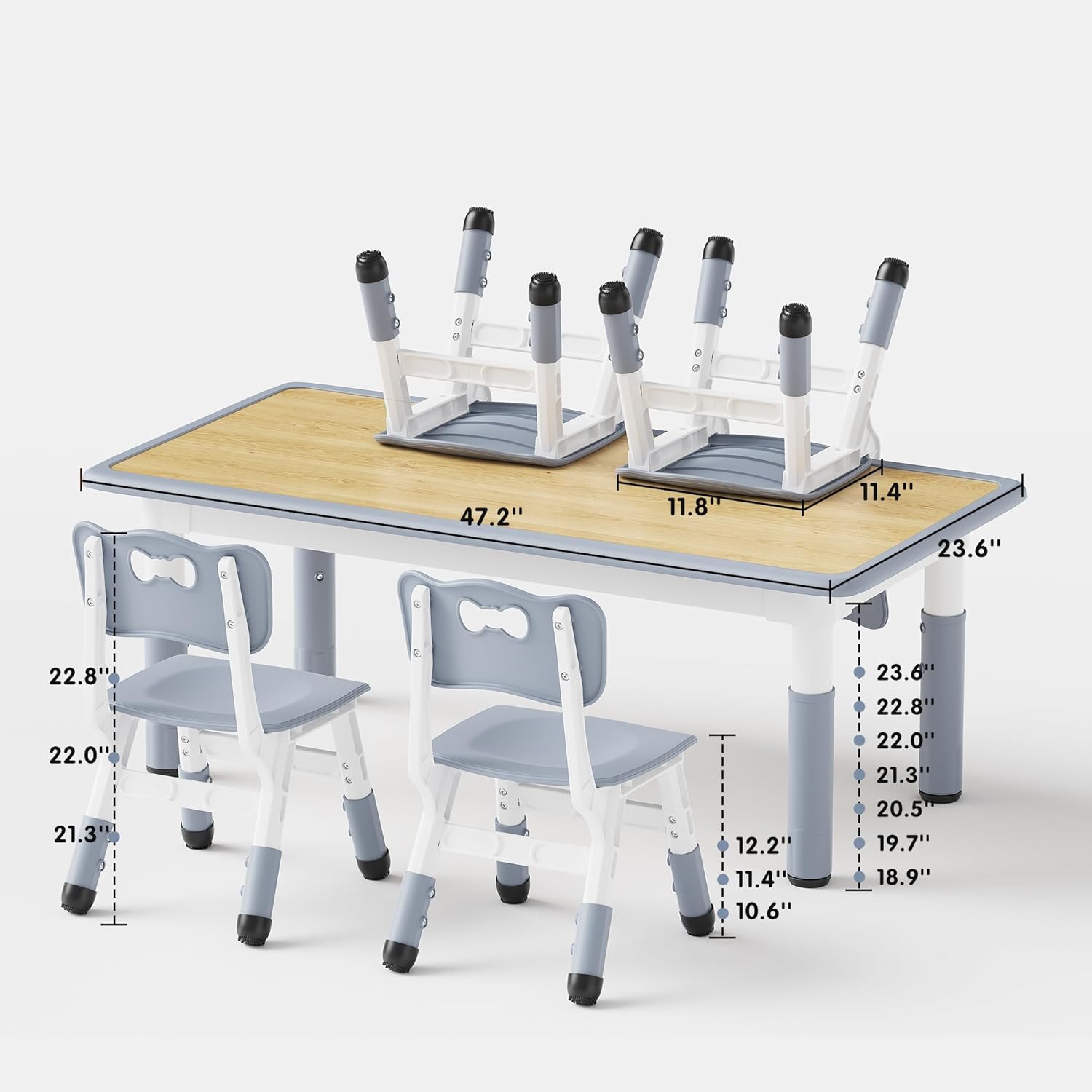 Brelley Kids Table and 4 Chairs Set, Height Adjustable Toddler Desk and Chair Set, Graffiti