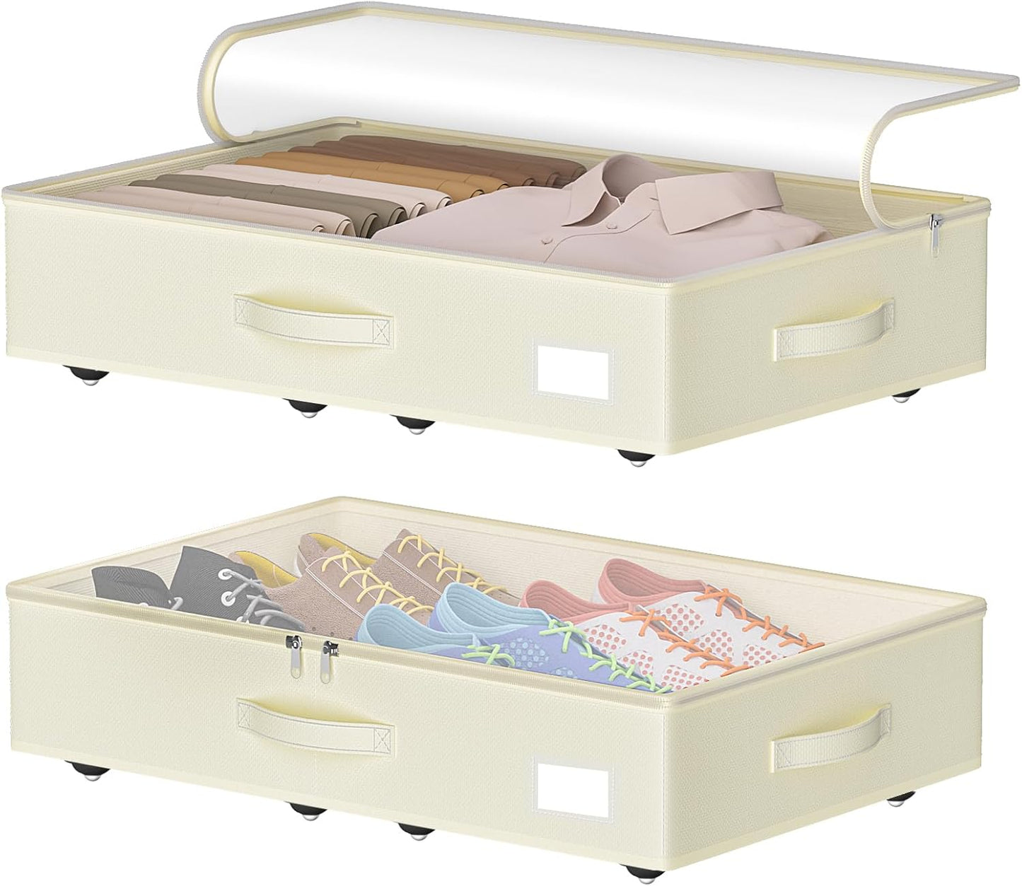 Under Bed Storage with Wheels, No Assemble Required 5.5 inches height beige under bed storage