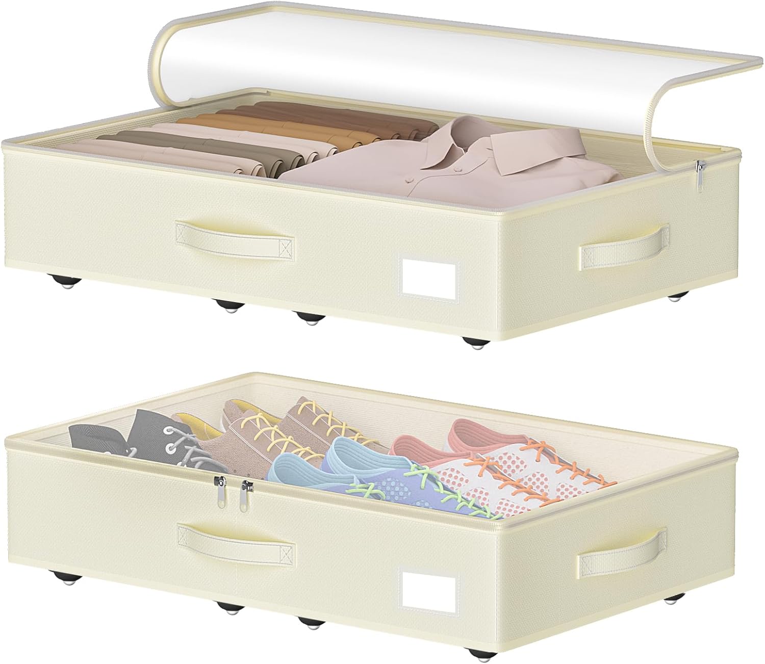 Under Bed Storage with Wheels, No Assemble Required 5.5 inches height beige under bed storage