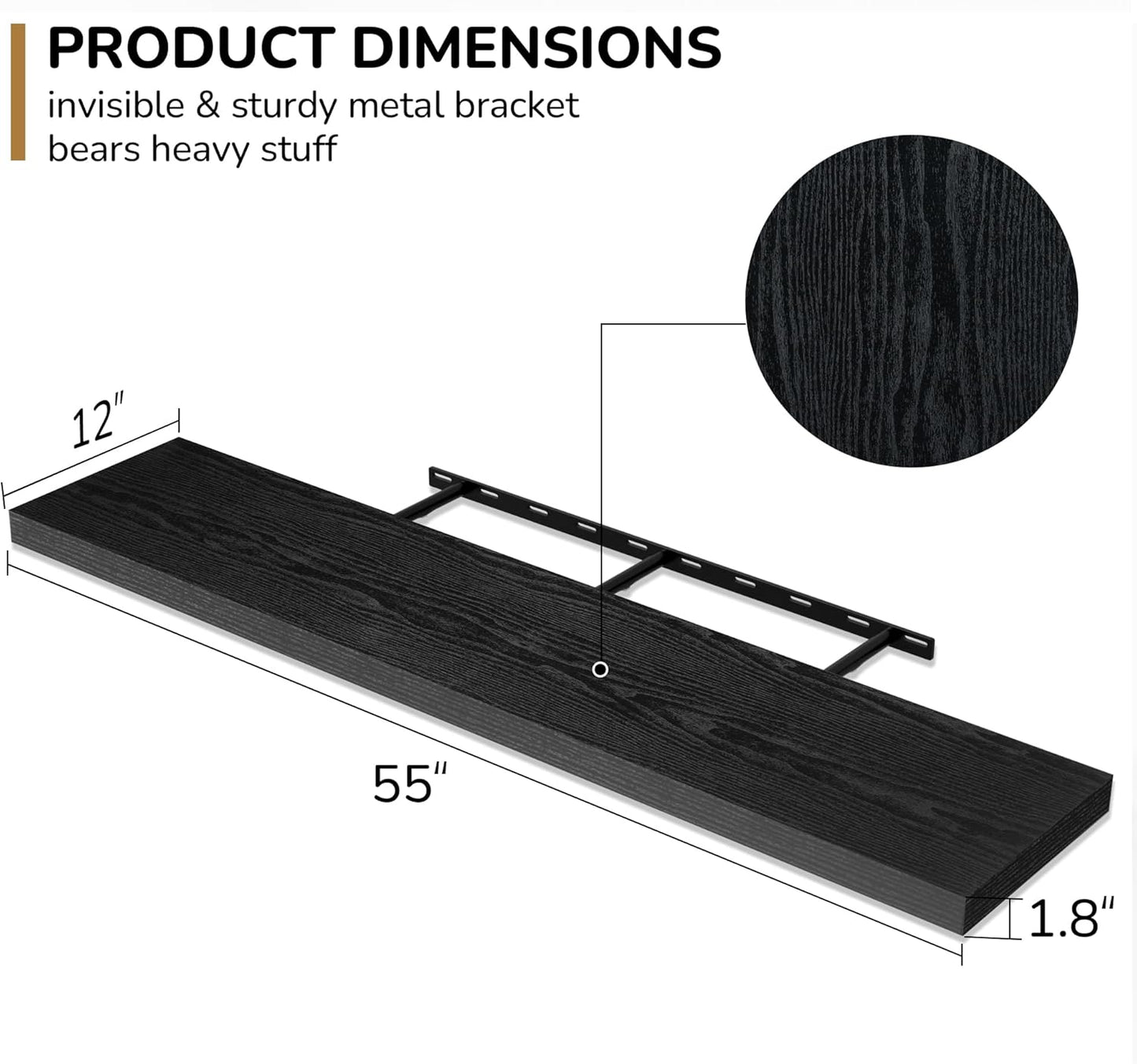 Fun Memories Floating Shelves - 12 Inch Rustic Wooden Wall Shelves - Extra Deeper & Thicker Wall