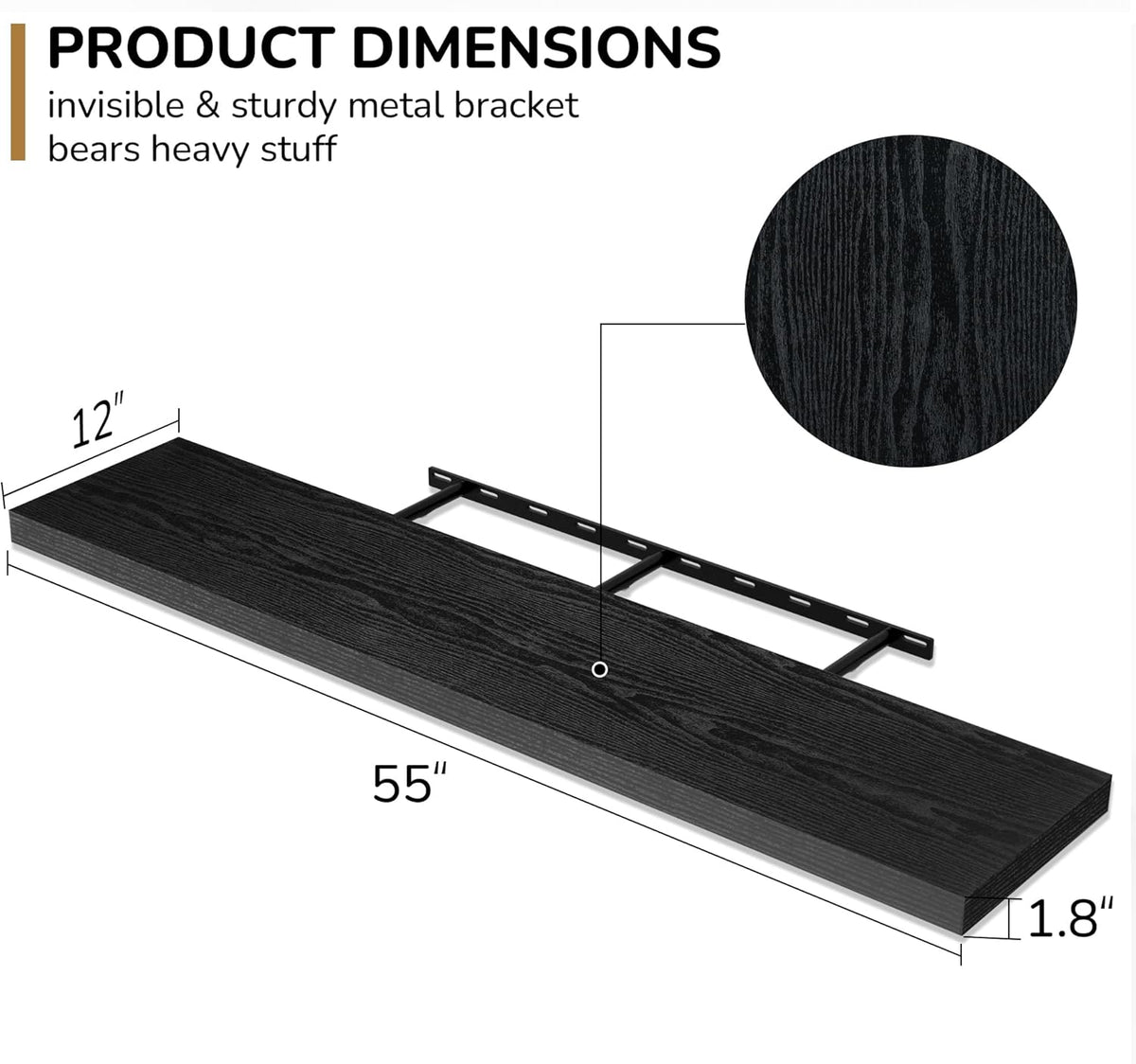 Fun Memories Floating Shelves - 12 Inch Rustic Wooden Wall Shelves - Extra Deeper & Thicker Wall