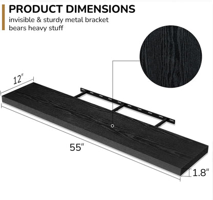 Fun Memories Floating Shelves - 12 Inch Rustic Wooden Wall Shelves - Extra Deeper & Thicker Wall