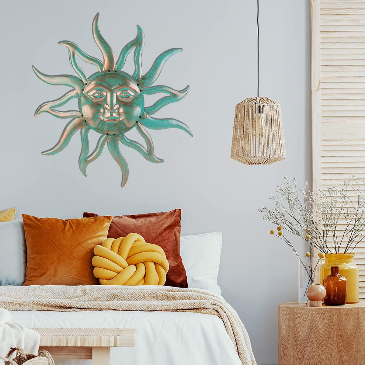 Sun Metal Wall Art Outdoor Decor - 30 Inches Rust Proof Retro Metal Wall Sculpture Statues Wall Art