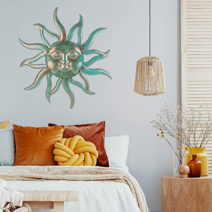 Sun Metal Wall Art Outdoor Decor - 30 Inches Rust Proof Retro Metal Wall Sculpture Statues Wall Art