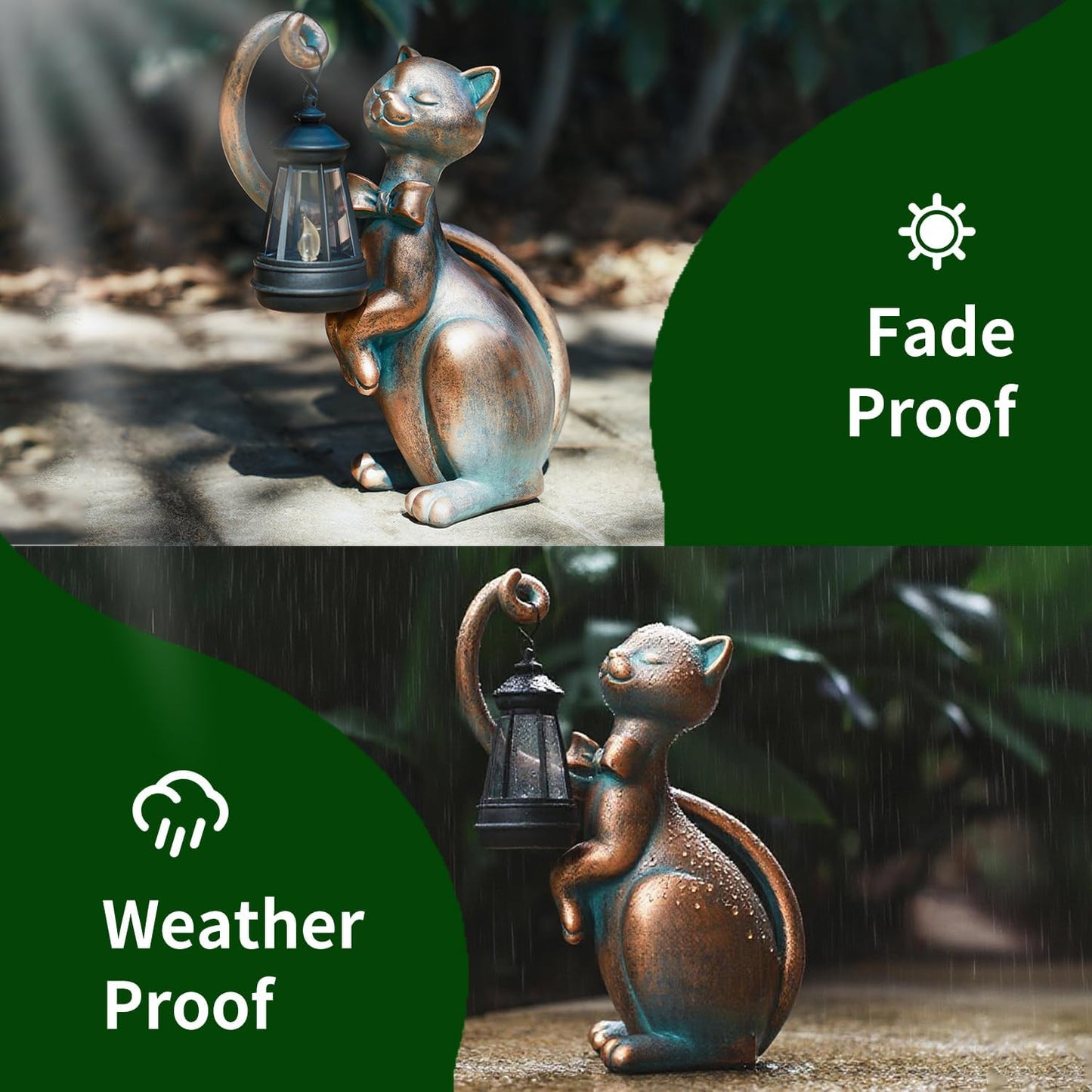 WHIMSYNOOK 10.7" Bronze Cat Solar Garden Statue Light – Cute Kitty Design, Bronze Finish