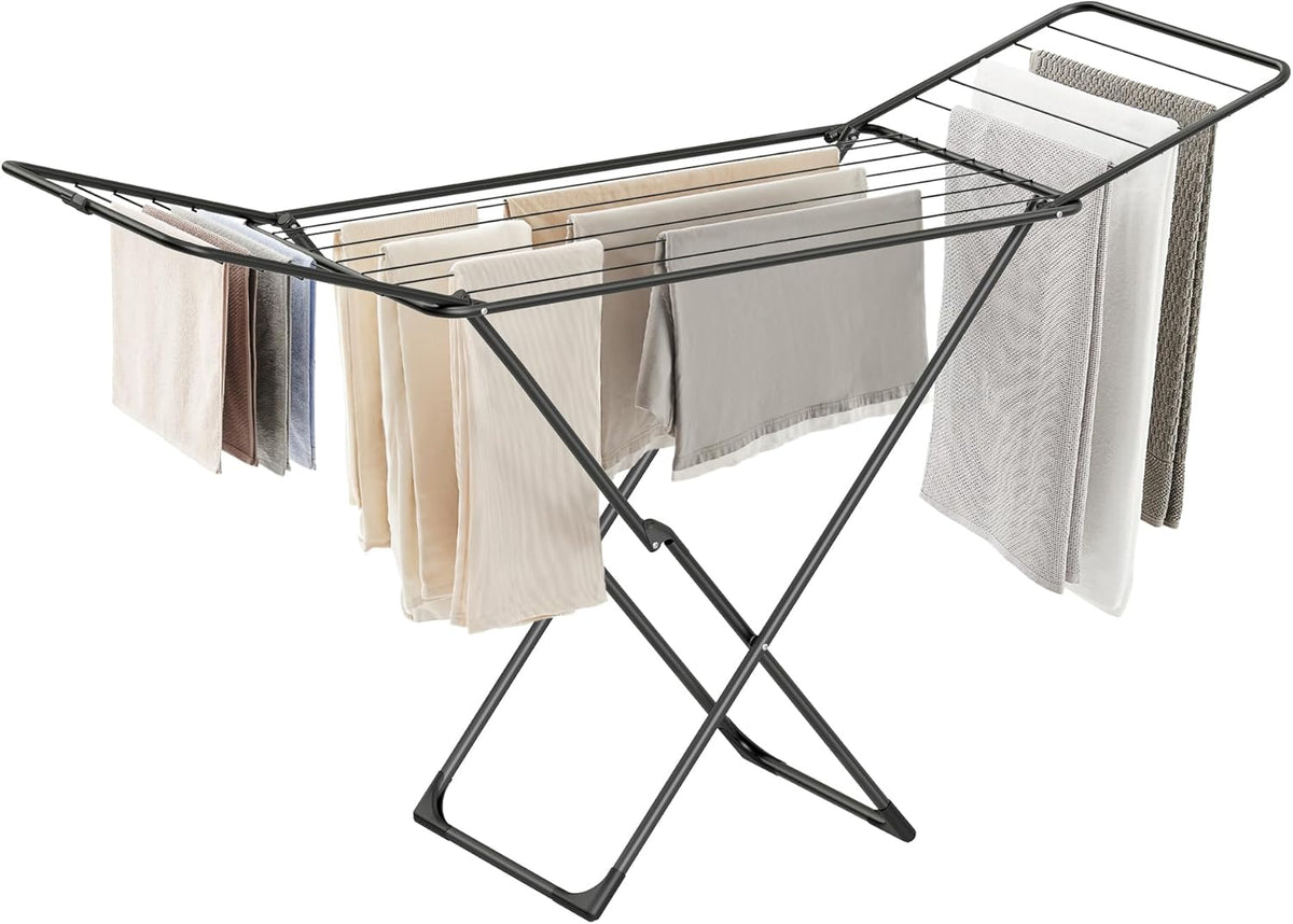 SONGMICS Clothes Drying Rack, Metal Laundry Drying Rack, Foldable, Space-Saving, Free-Standing