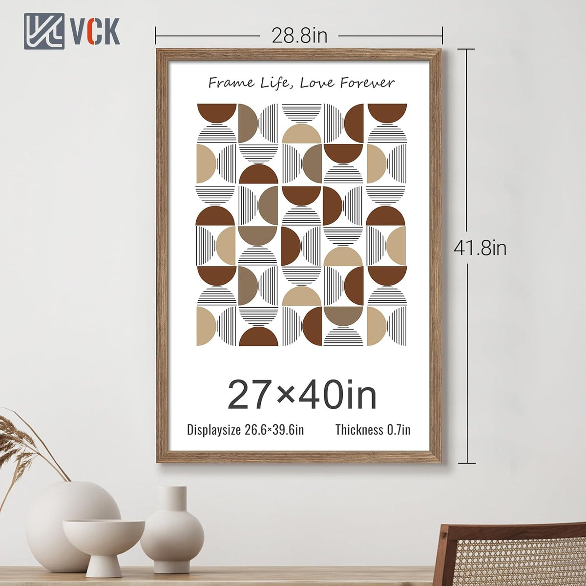 VCK 27x40 Poster Frame 3 Pack - Brown Walnut, Natural Textured Solid Wood Picture Frame, Wall