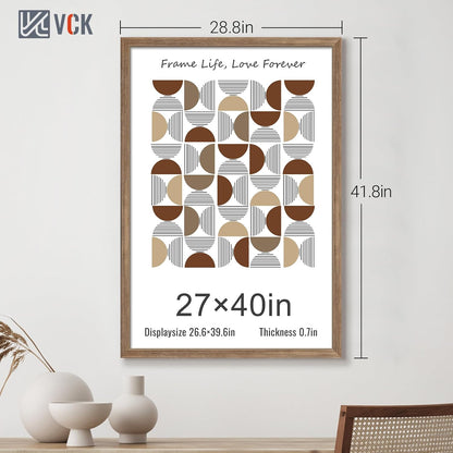 VCK 27x40 Poster Frame 3 Pack - Brown Walnut, Natural Textured Solid Wood Picture Frame, Wall