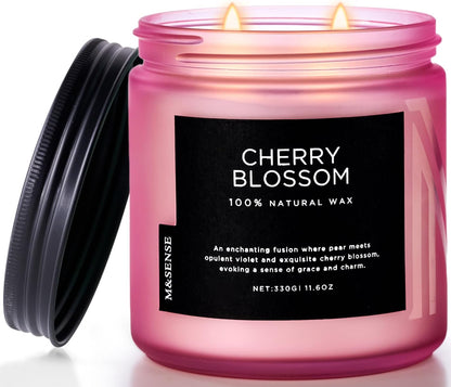 M&SENSE Cherry Blossom Scented Spring Candle, 70 Hours Long Lasting Soy Wax 11.6oz Stress Relief