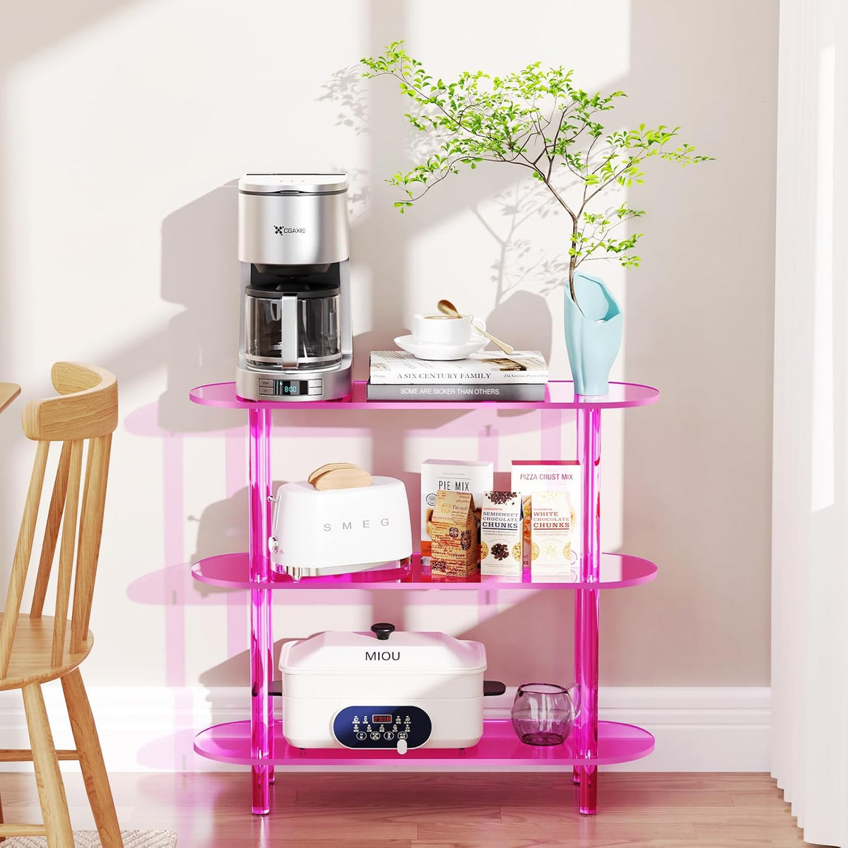 Clear Bookshelf, Acrylic Bookcase with Open Book Shelf Console Table for Entryway Office (3 Tier