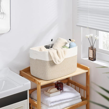 Shelf Baskets for Organizing, Woven Storage Basket for Shelves, Cotton Rope Storage Bins for Toys
