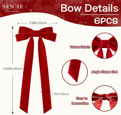 Senjie Velvet Large Christmas Bows for Staircase Garland Wreath, 20in x 8in Vintage Ribbon Bows