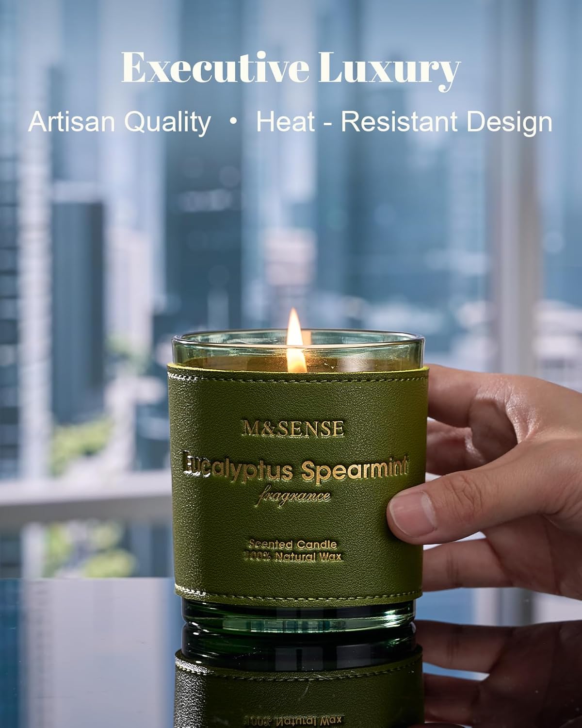 M&SENSE Eucalyptus Mint Scented Vegan Soy Candles, Heavy Scented, 10oz Long Burning 42-Hour Burn
