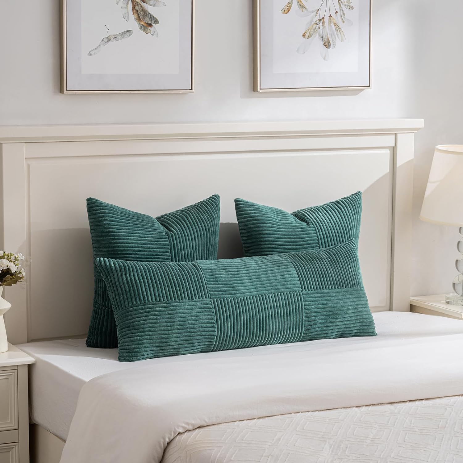 Fancy Homi Set of 2 Teal Boho Long Lumbar Body Decorative Throw Pillow Cover 14x36 Inch for Bed