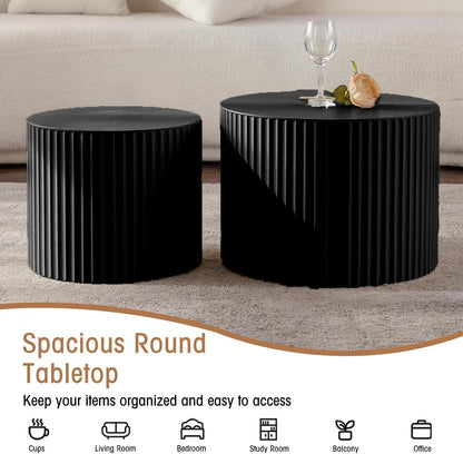 Round Coffee Table Set of 2, Nesting Coffee Table and End Table Set Small Circle Drum Side Table