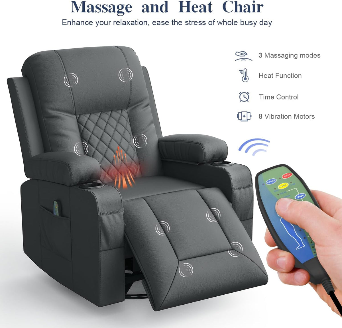 Recliner Chairs for Adults, Massage Rocker with Heated Modern Ergonomic Lounge 360 Degree Swivel