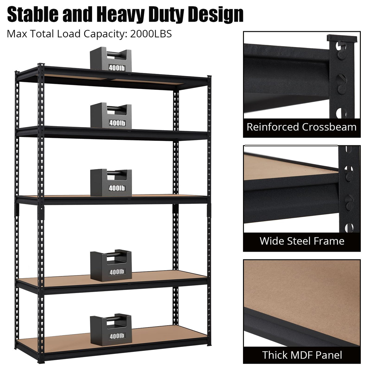 Towallmark Garage Shelving, 48 x24 x 72 Storage Shelves, Heavy Duty Storage Shelving, Durable