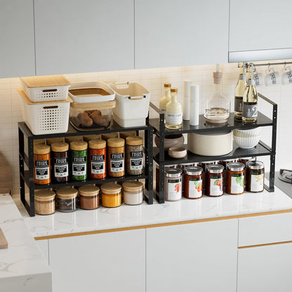 Expandable,Stackable Spice Rack,Seasoning Organizer and Storage,Spices Jar Racks for