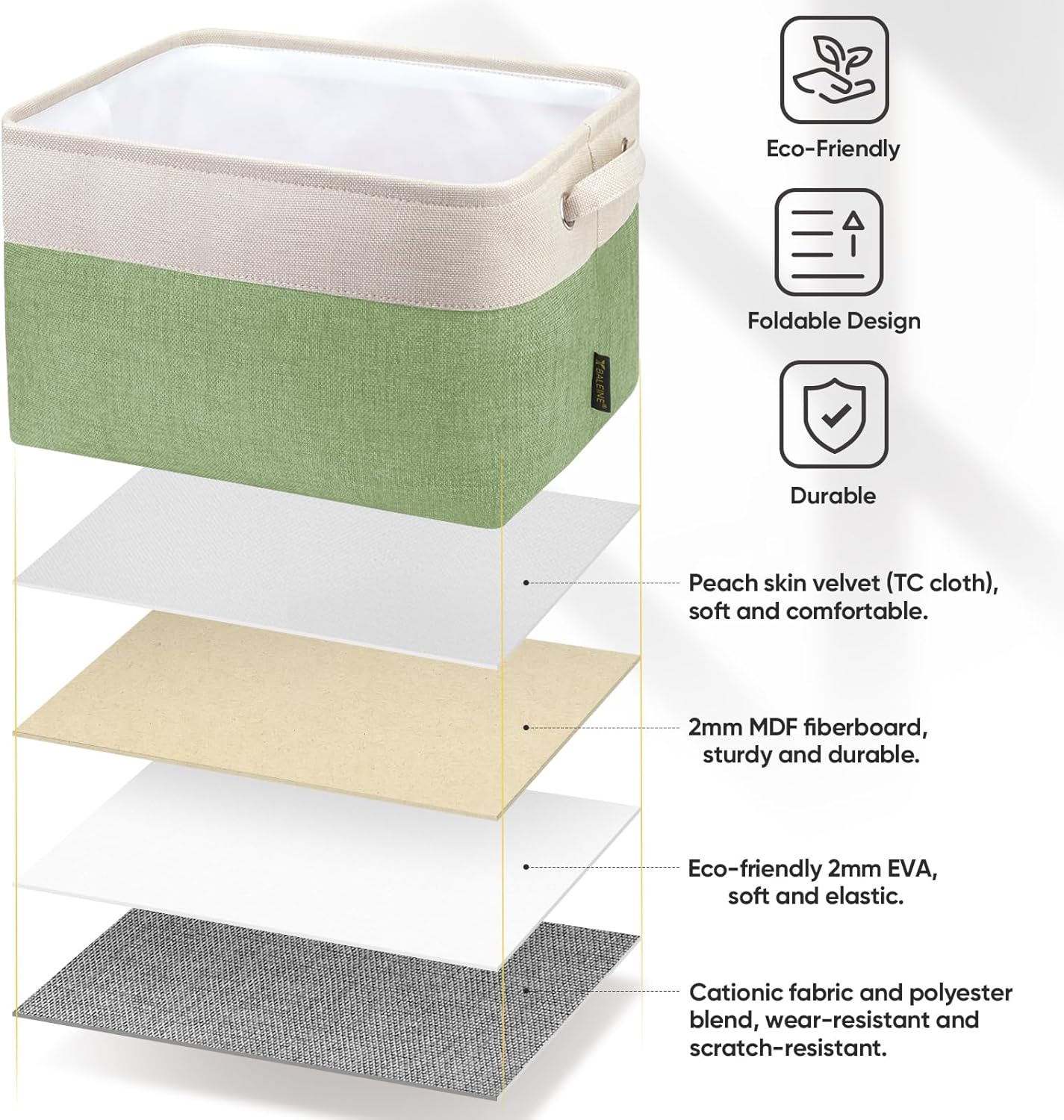BALEINE 4 Pack Fabric Storage Bins for Shelves, Linen Storage Baskets for Organizing, Decorative