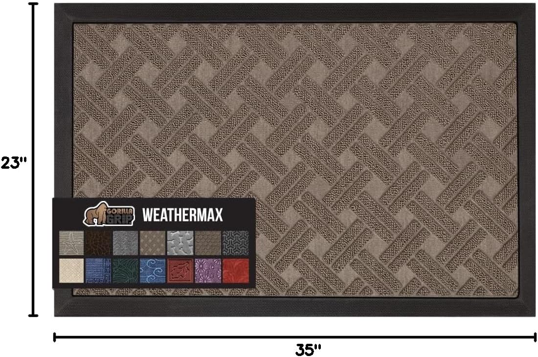 GORILLA GRIP 100% Waterproof All-Season WeatherMax Doormat 35x23, US Designed Natural Rubber, Stain