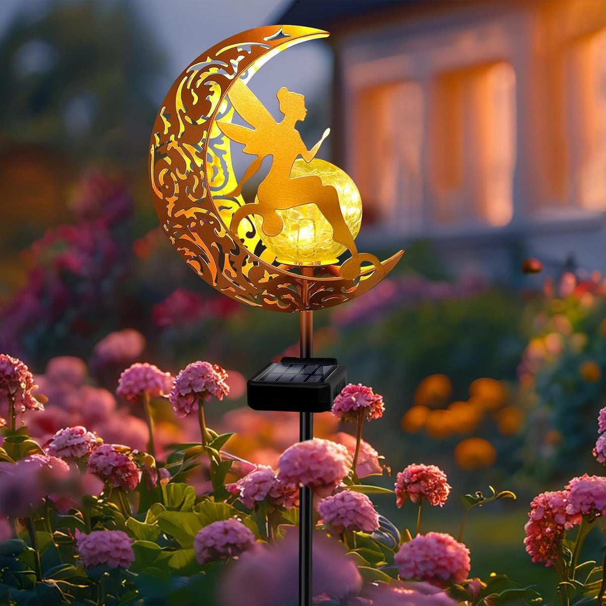 YJFWAL Garden Solar Lights Pathway Stake Lights Moon Fairy Glass Globe with Angel Decor, Gifts for