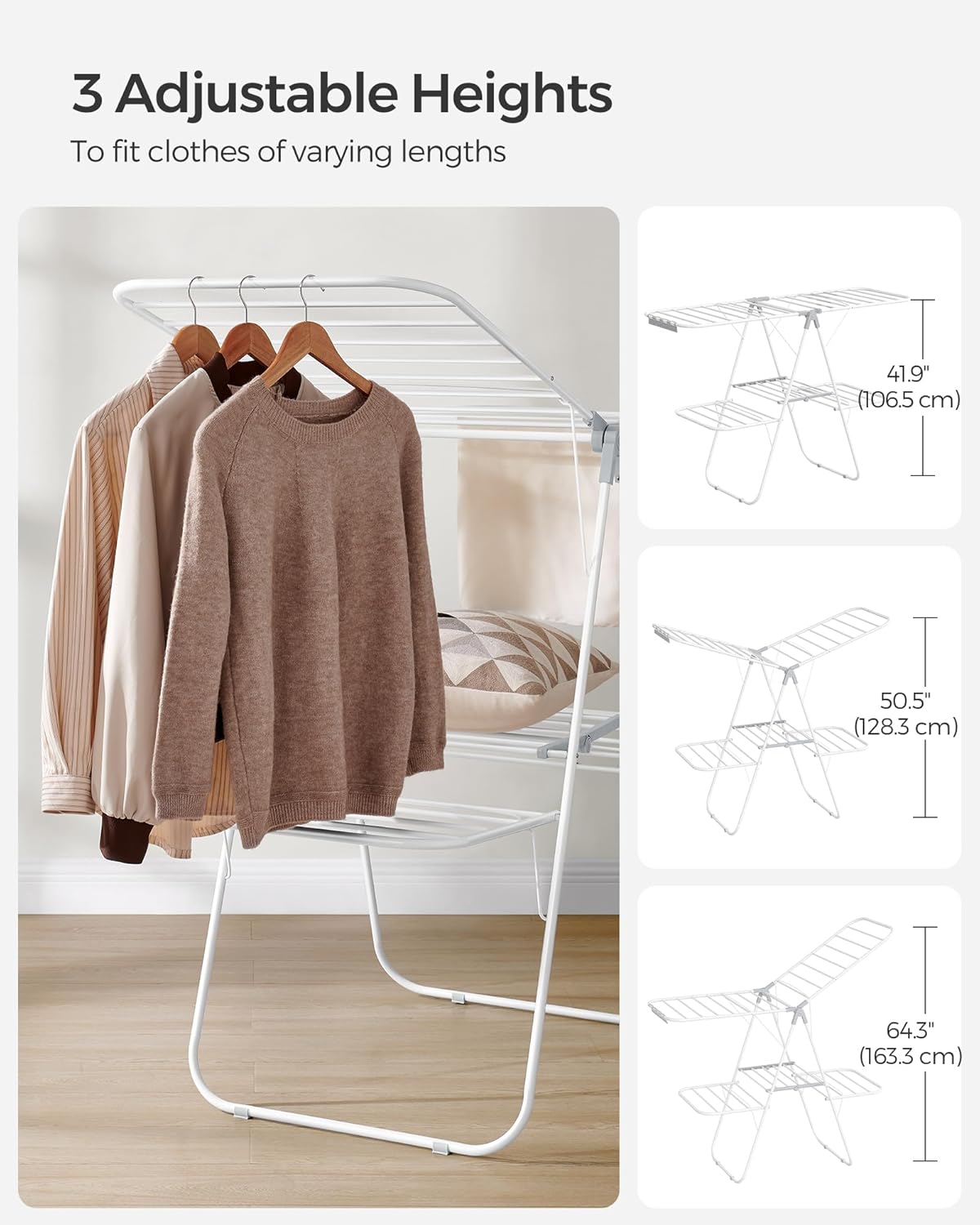 SONGMICS Clothes Drying Rack, Foldable 2-Level Laundry Drying Rack, Free-Standing Laundry Airer