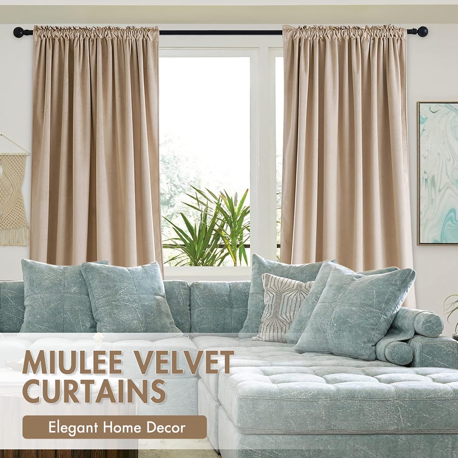 MIULEE Camel Beige Velvet Curtains Thermal Insulated Blackout Curtain Drapes for Bedroom Living