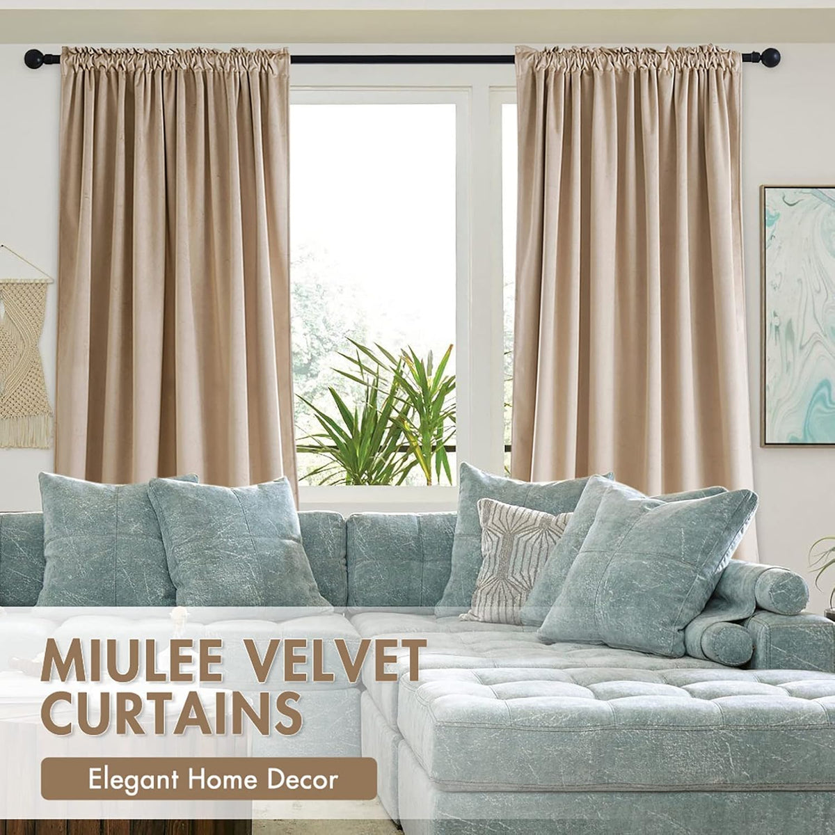 MIULEE Camel Beige Velvet Curtains Thermal Insulated Blackout Curtain Drapes for Bedroom Living
