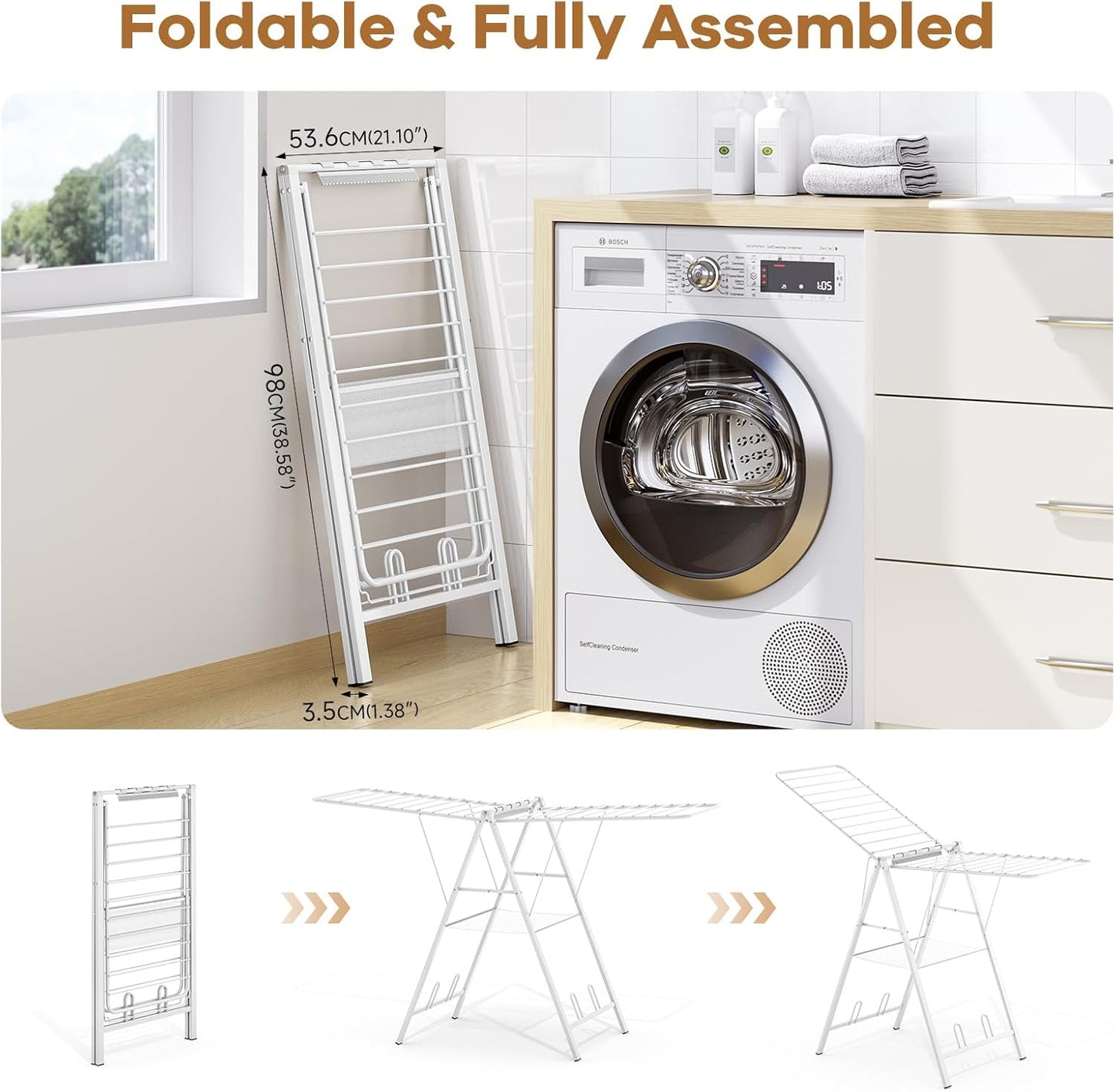 APEXCHASER Drying Rack for Clothing Foldable, Metal Laundry Rack Collapsible, Ultra Thin Gullwing
