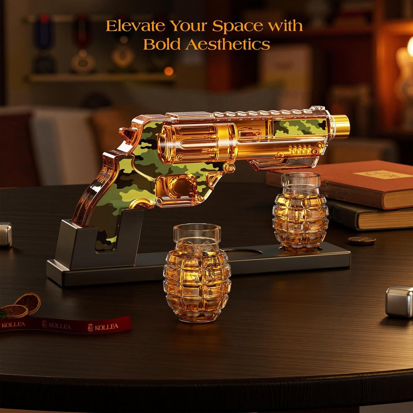 Kollea Camouflage Whiskey Decanter Sets with Grenade Shot Glasses, Anniversary Birthday Gifts for