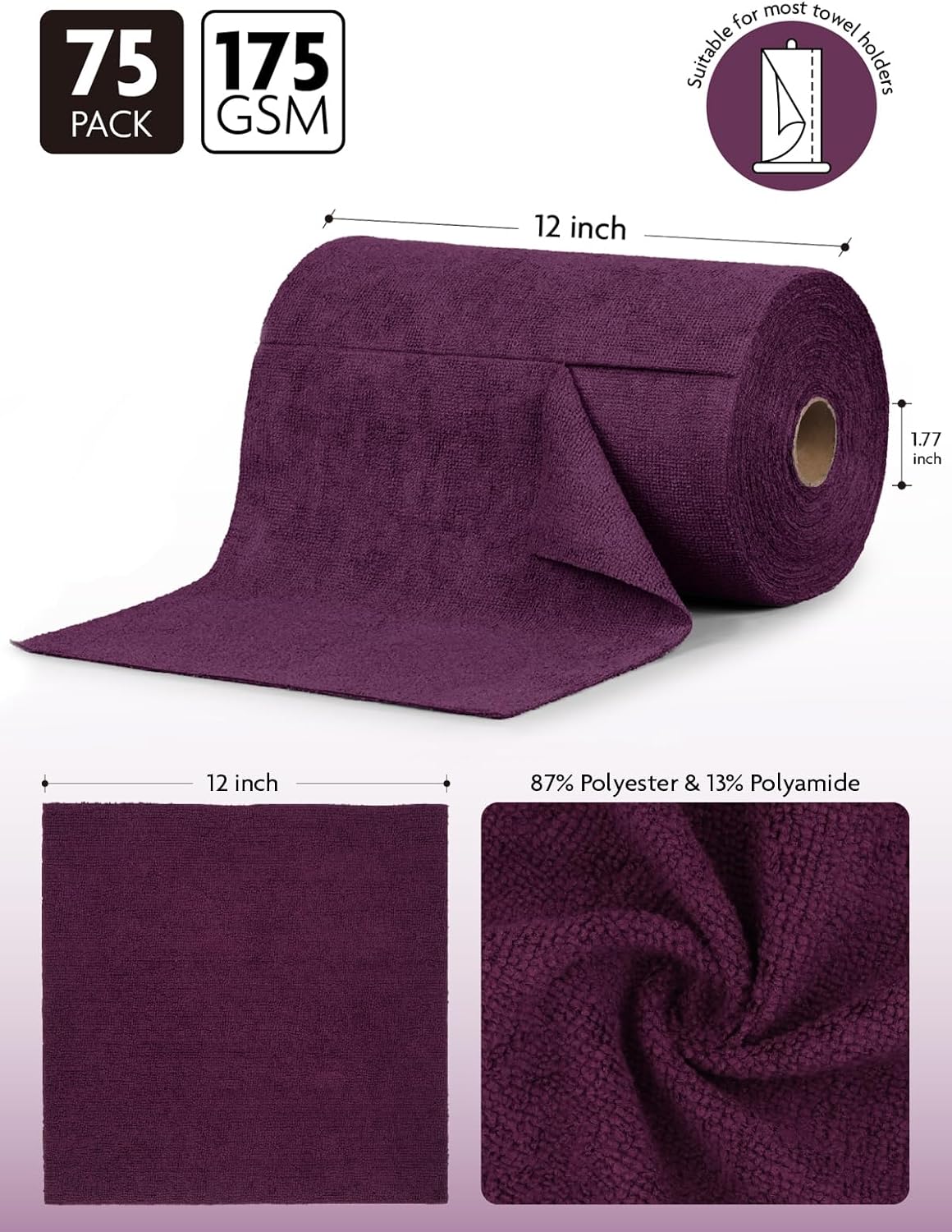 Fantasticlean Microfiber Cleaning Cloth Roll -75 Pack, Tear Away Microfiber Towels, 12" x 12"