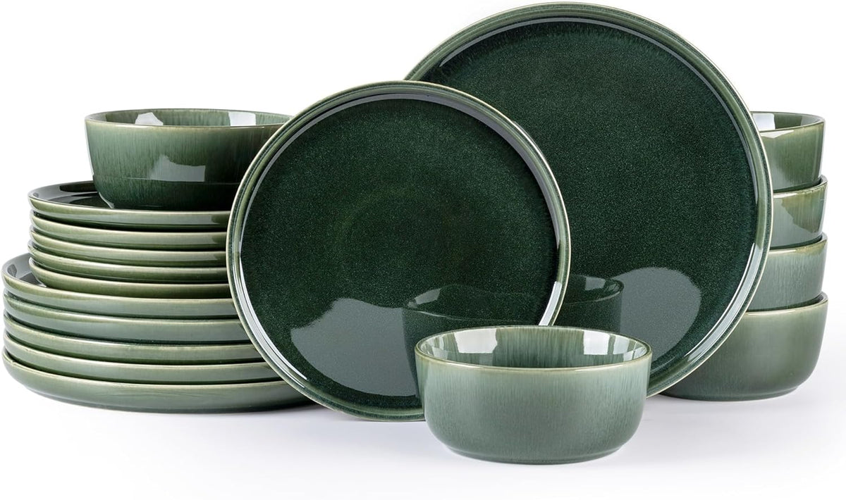 GBHOME Ceramic Dinnerware Sets for 6, 18 Pieces Stoneware Plates and Bowls Sets, Reactive Glaze