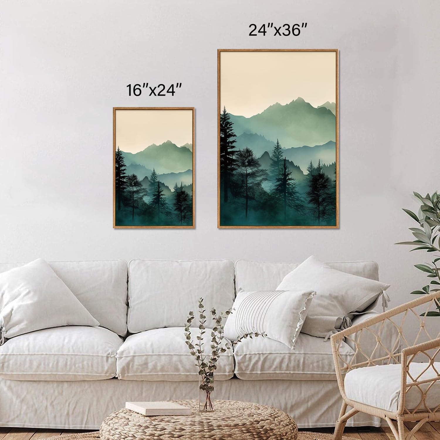 SIGNINART Large Mountain Framed Canvas Wall Art Set, Abstract Misty Forest Wall Decor, Foggy Nature