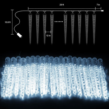 Brightown Christmas Meteor Shower Icicle Lights Outdoor, 30ft with 30 Tube 720 LED Dropping Effect
