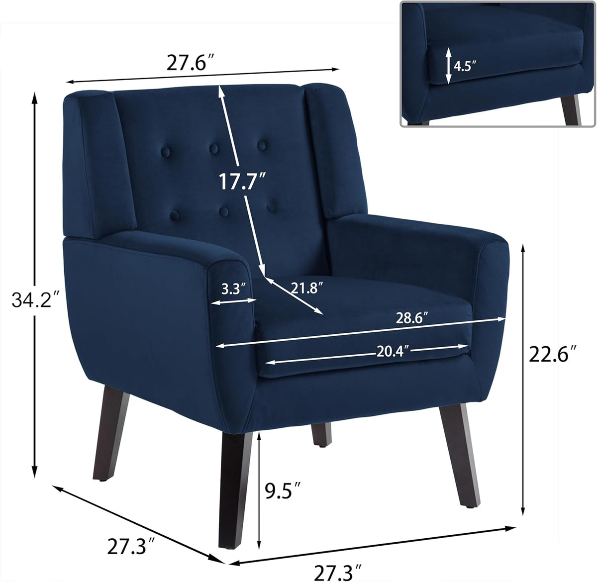 UIXE Velvet Accent Chairs Set of 2, Modern Arm Chair Mid-Century Living Room Armchair, Comfy