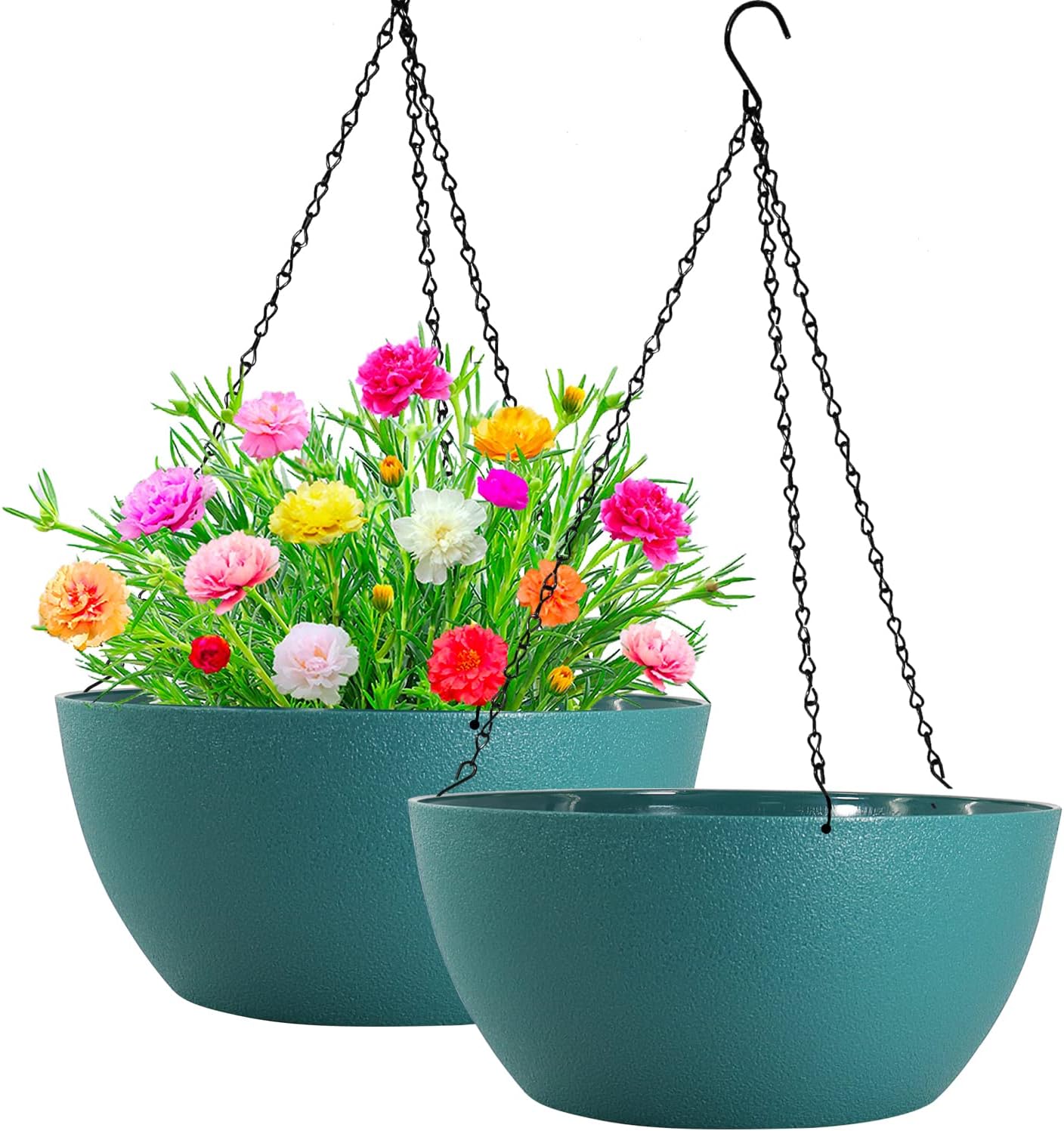 WOUSIWER 13 inch 2 Pack Large Hanging Planters for Indoor Outdoor Plants with Drainage Holes and