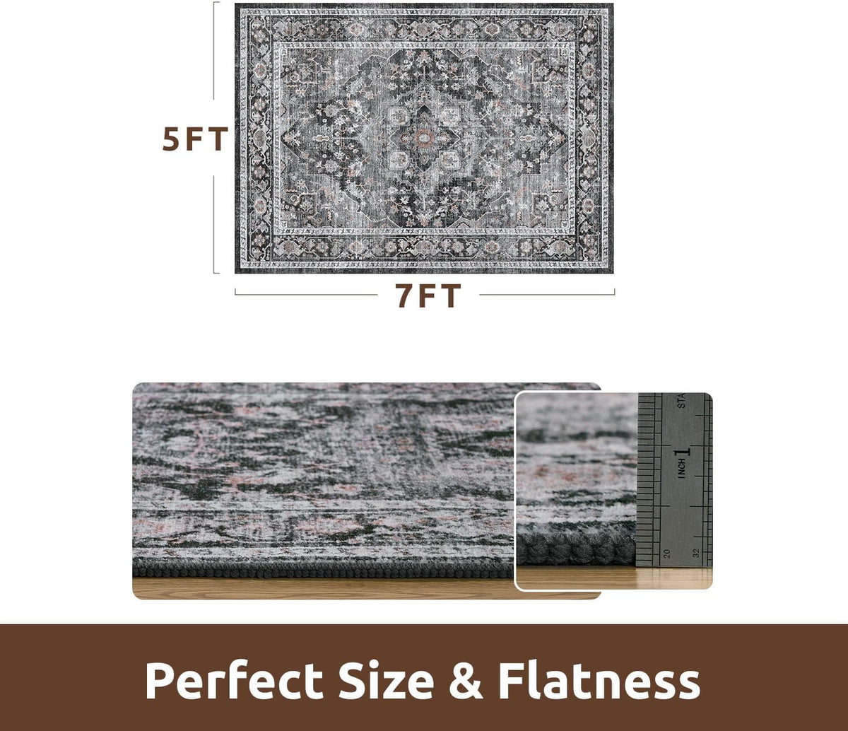 AMOAMI-Area Rug 5X7 Rugs for Living Room-Vintage Soft Black Rugs for Bedroom-Non Slip