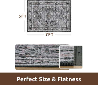 AMOAMI-Area Rug 5X7 Rugs for Living Room-Vintage Soft Black Rugs for Bedroom-Non Slip