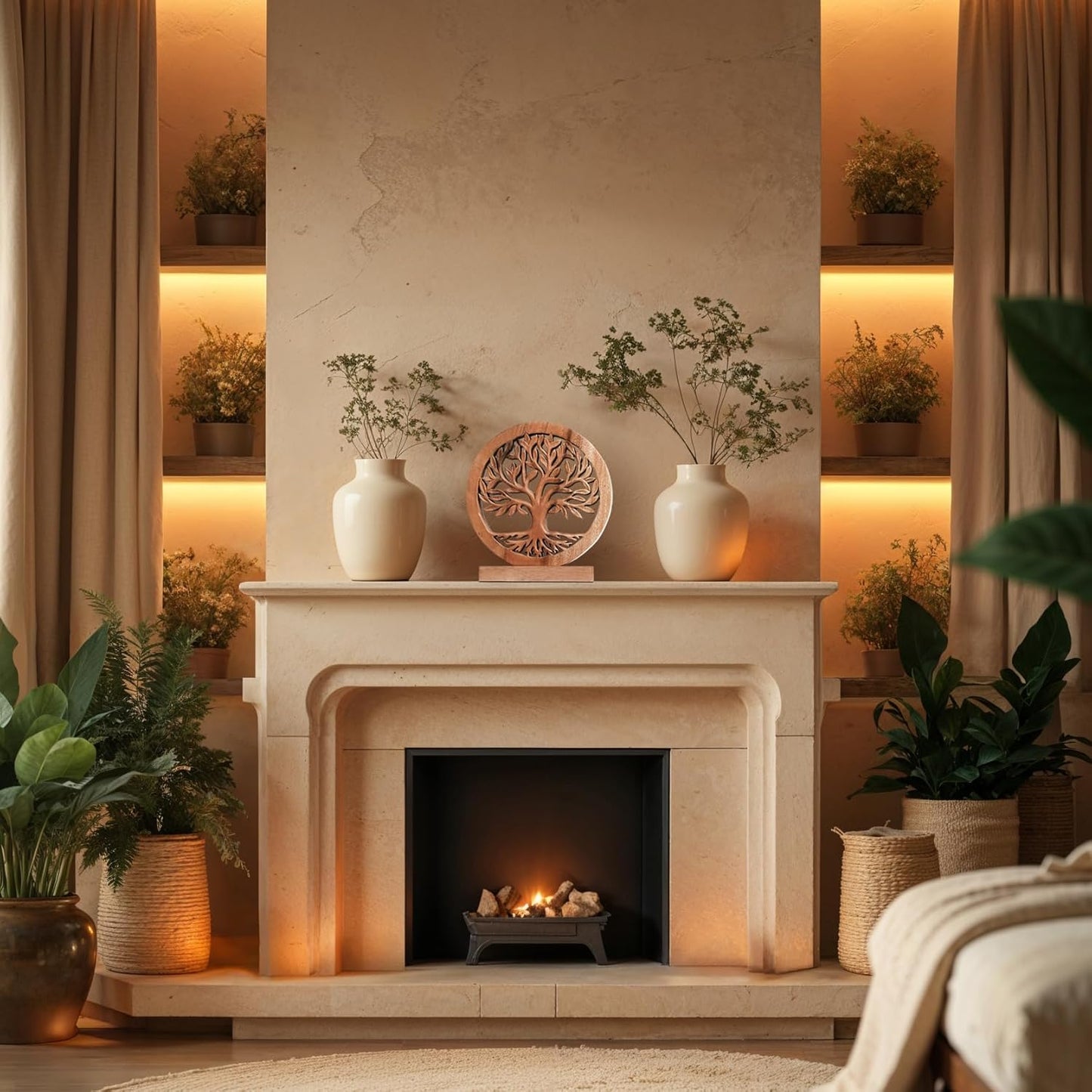 Decozen Solid Wood Tree of Life Sculpture - Home Decor, Living Room, Boho, Shelf, Coffee Table