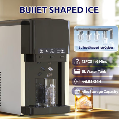 3 in 1 Water Dispenser with Ice Maker, Nugget Ice Maker Countertop, Bullet Ice, Crushed Ice, Water