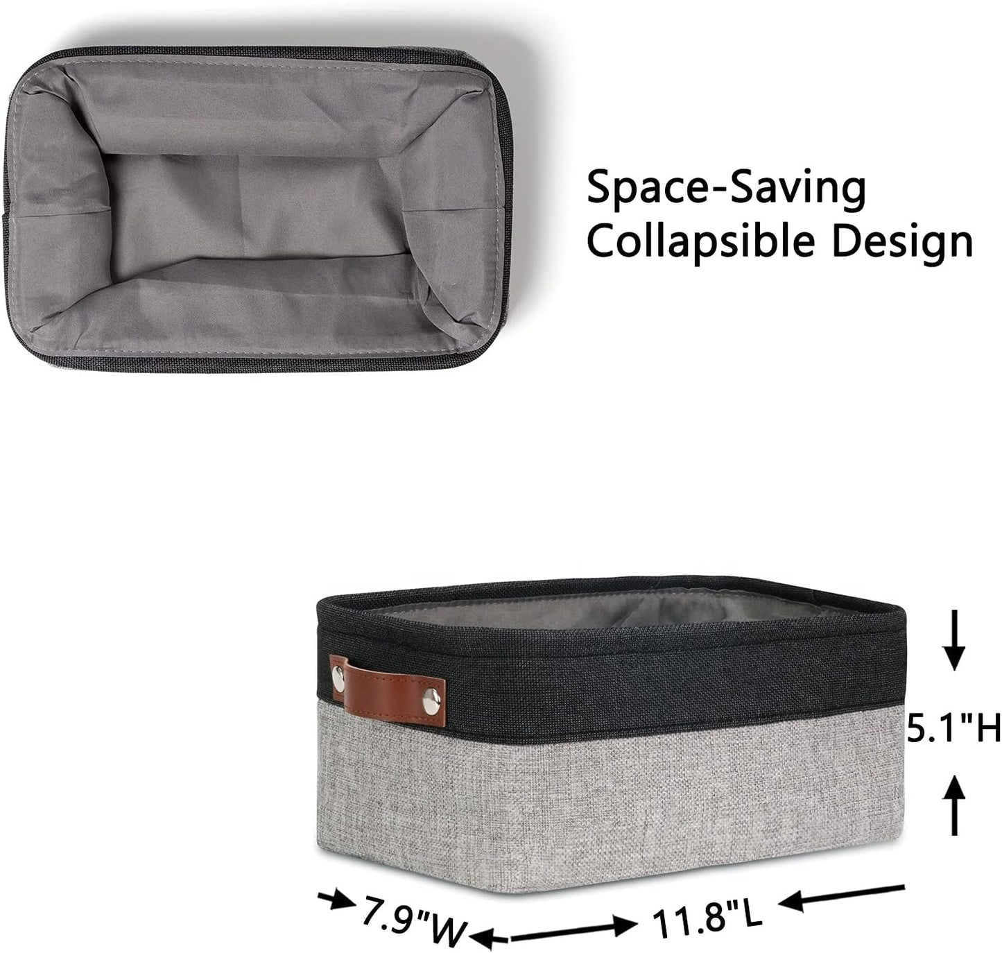DULLEMELO Small Storage Baskets for Shelves, Small Fabric Collapsible Rectangular Storage Bins for