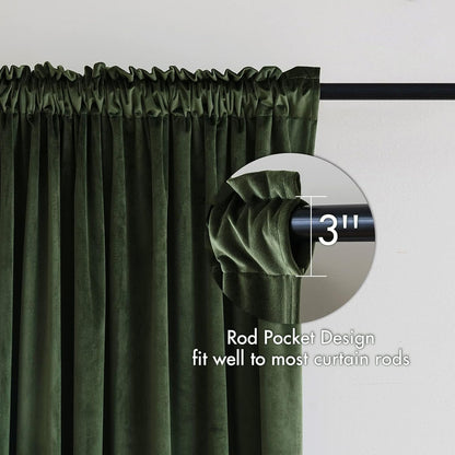 MIULEE Olive Green Velvet Curtains Thermal Insulated Blackout Curtain Drapes for Bedroom Living