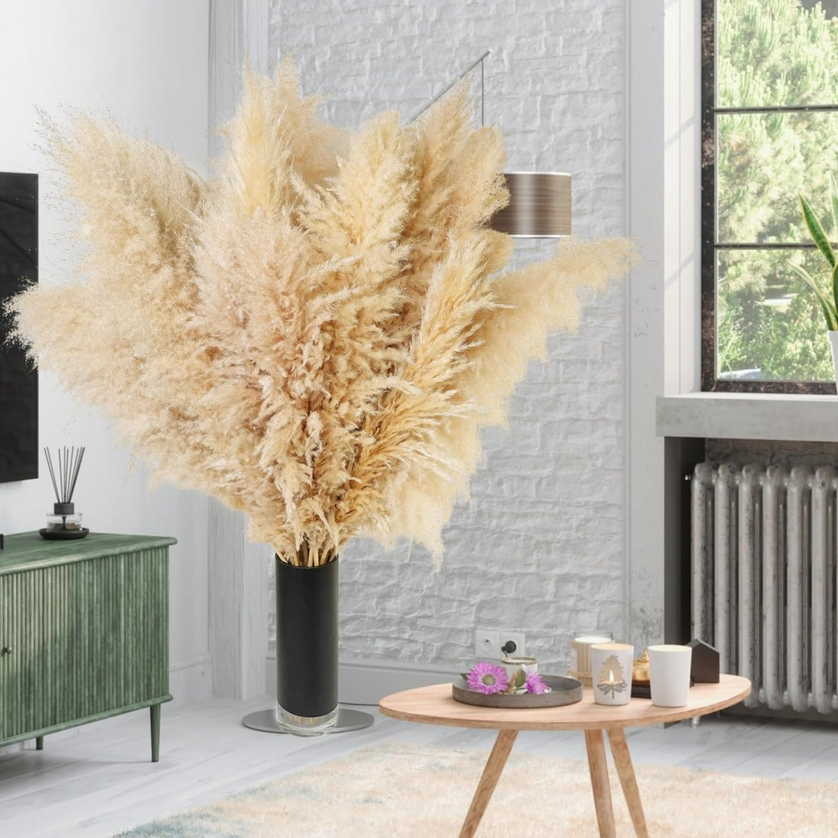 10 PCS 40" Tall Pampas Grass Stems in Natural Beige, Add a Boho Touch to Your Space—Pompas Grass